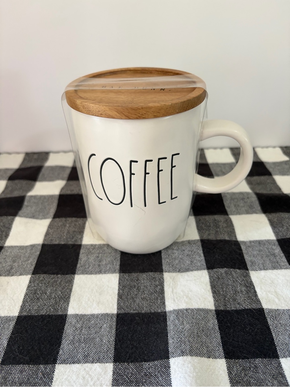 Rae Dunn by Magenta Ceramic "COFFEE" Mug with Wooden Lid.